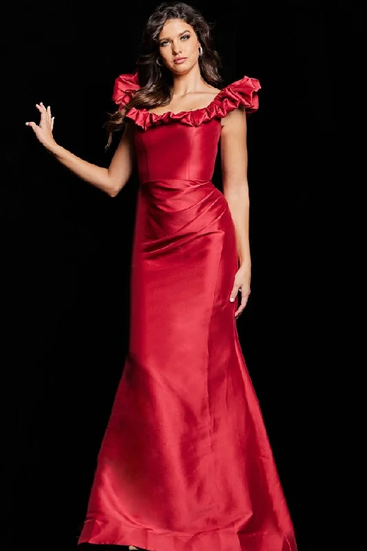 Jovani 25675 Red Ruffle Neckline Mermaid Dress