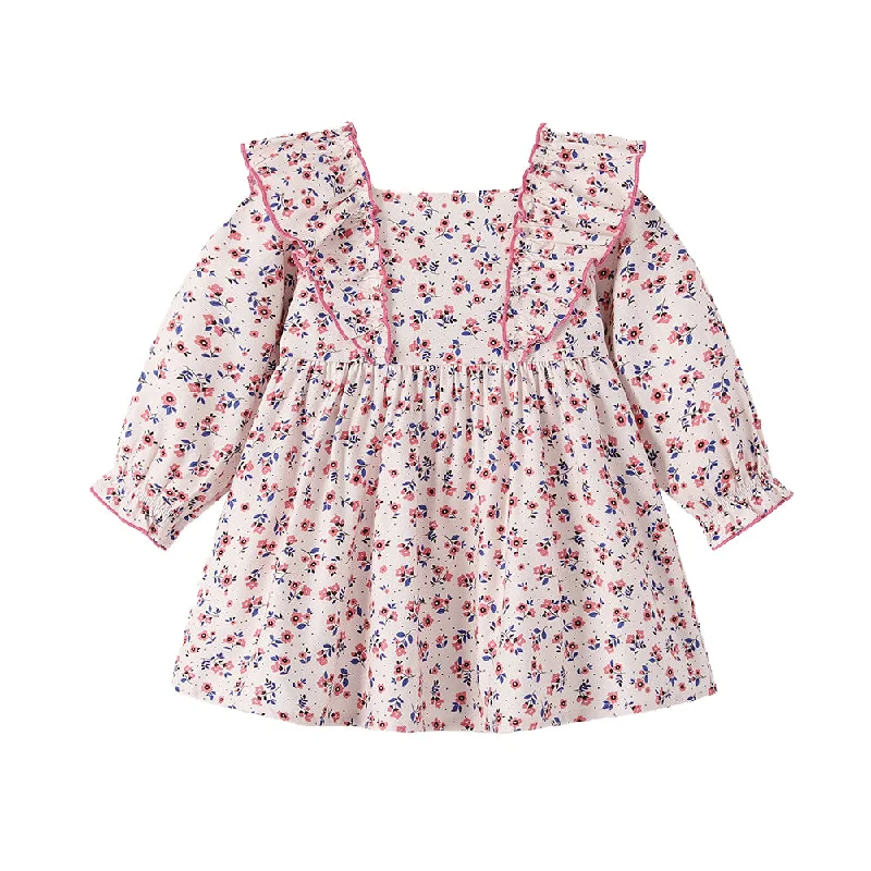 Girls Floral Dress Casual Ruffle Long Dresses