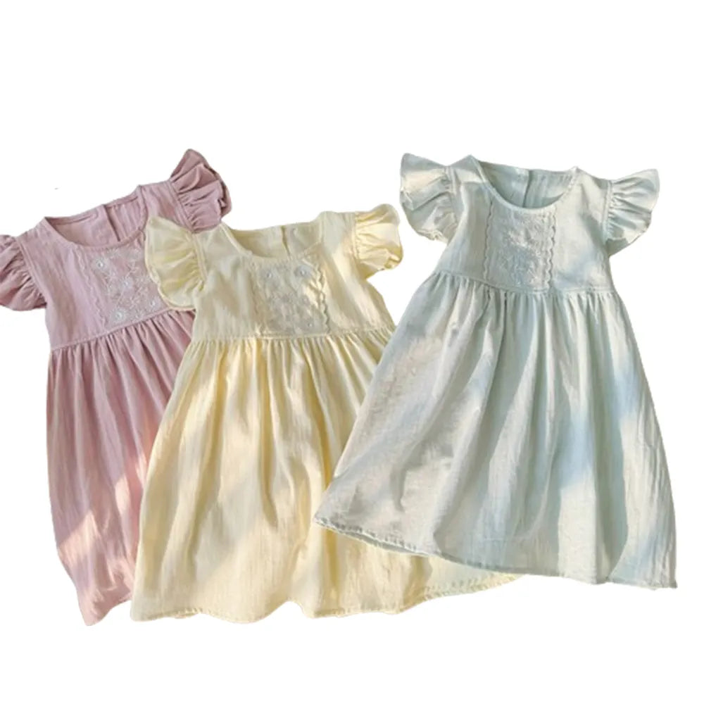 Little Girl Embroidered Flower Flying Sleeve Dress