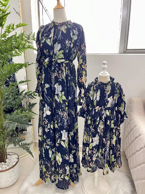 Mini Freesia Pleated Dress In Blue Floral