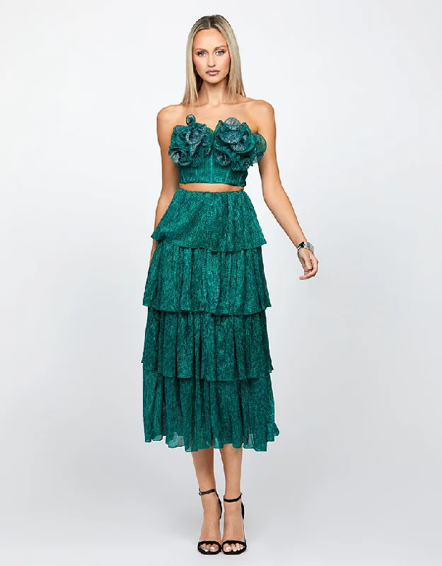 KIANDRA METALLIC ROSETTE TOP AND SKIRT SET BL66SS17S Tunics Versatile all-occasion