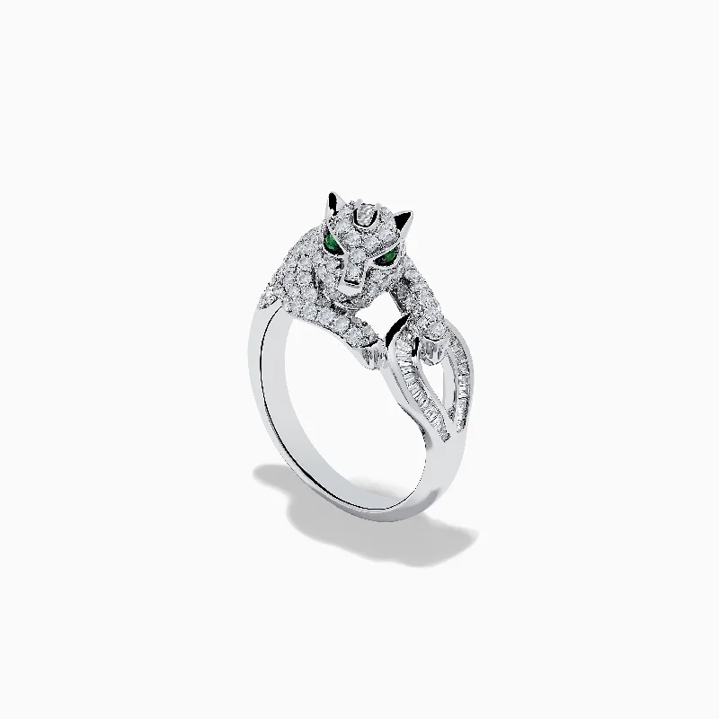 Sparkle For Less – Shop Our Limited-Time Jewelry Deals Signature 14K White Gold Emerald and Diamond Panther Ring Sparkle For Less – Shop Our Limited-Time Jewelry Deals Signature 14K White Gold Emerald and Diamond Panther Ring