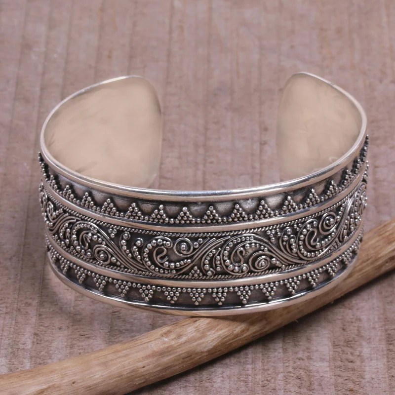 Timeless Elegance At Unbelievable Discounts Swirling Temple Sterling Silver Swirl Motif Cuff Bracelet from Bali Timeless Elegance At Unbelievable Discounts Swirling Temple Sterling Silver Swirl Motif Cuff Bracelet from Bali
