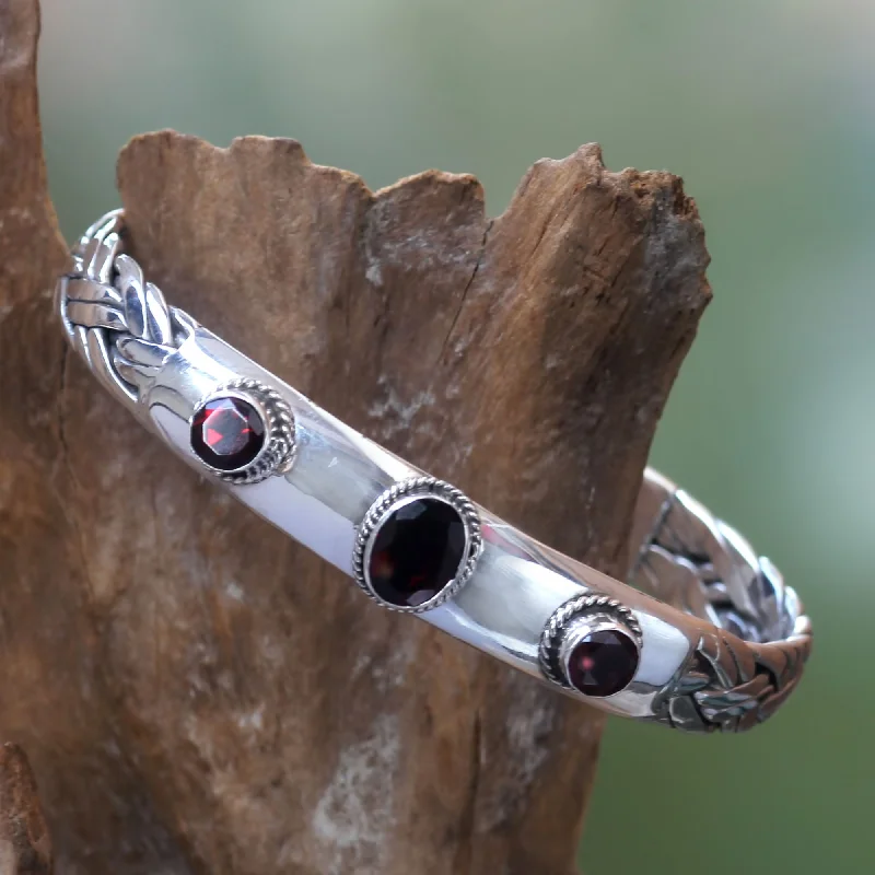 Timeless Elegance Now At Special Discounts Three Guardians Braided Sterling Silver Cuff Bracelet with Three Garnets Timeless Elegance Now At Special Discounts Three Guardians Braided Sterling Silver Cuff Bracelet with Three Garnets