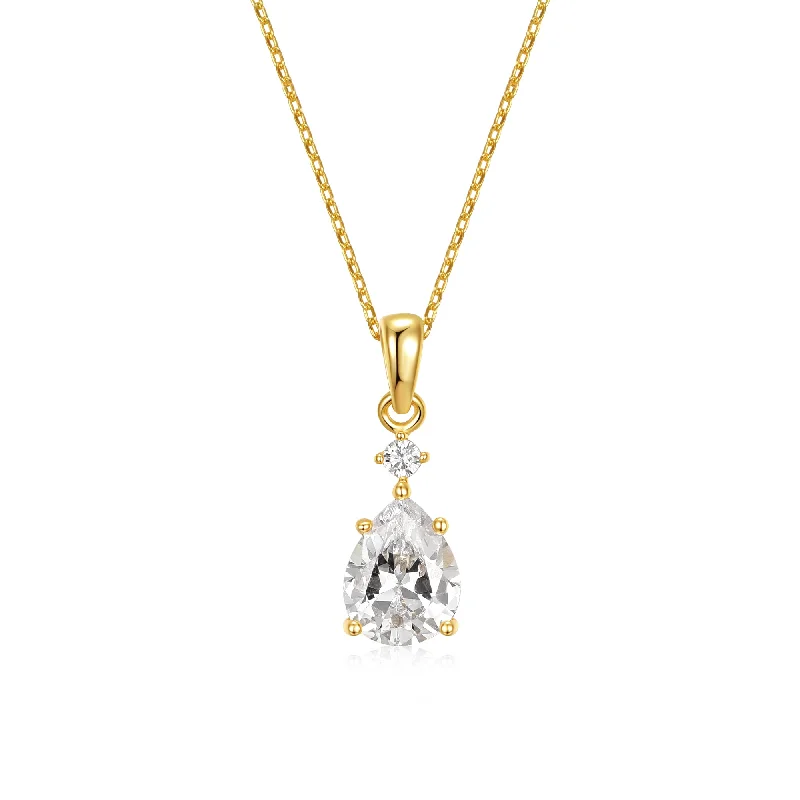 Unmissable Discounts On Timeless Jewelry Pieces 14k Gold Plated with Diamond Cubic Zirconia Raindrop Pear 2-Stone Pendant Necklace