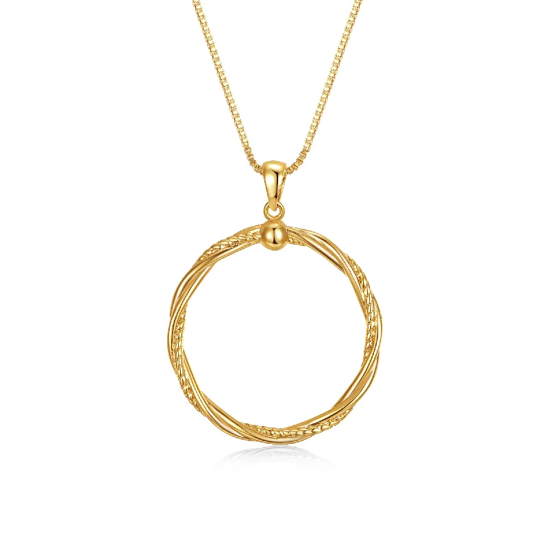 Limited-Stock Jewelry Clearance – Grab Your Favorites Now 14k Yellow Gold Plated Twisted Rope Eternity Wreath Halo Box Chain Necklace