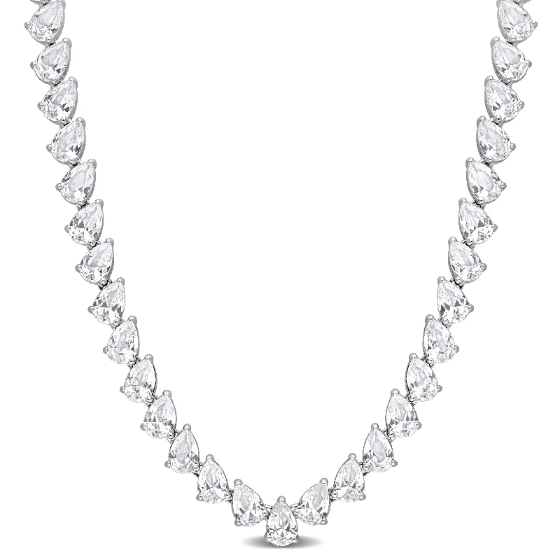 Bestselling Jewelry Now On Sale – Elevate Your Look 39 1/2 CT TGW Created White Sapphire Teardrop Tennis Necklace in Sterling Silver