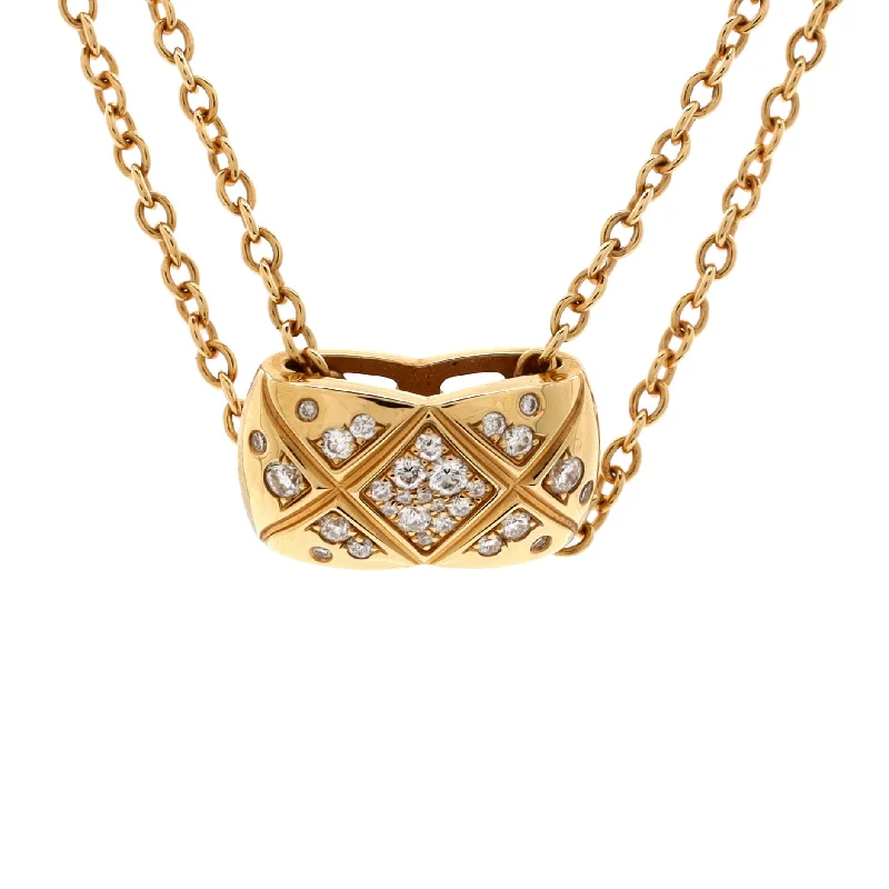 Shop Signature Jewelry Styles At Exclusive Prices Coco Crush Double Chain Pendant Necklace 18K Beige Gold and Diamonds