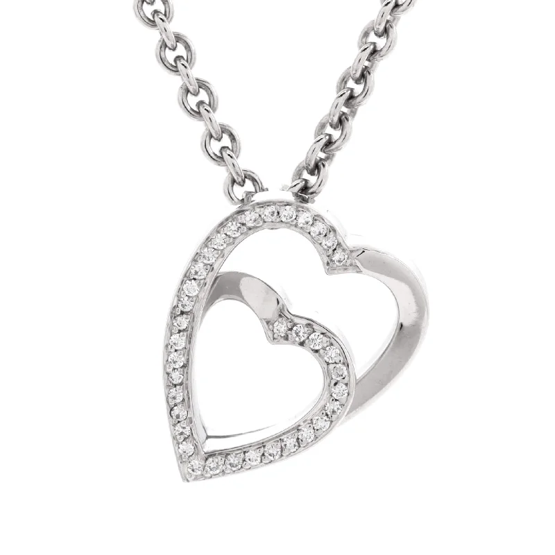 Stunning Jewelry Pieces At The Lowest Prices Ever Double Heart Pendant Necklace 18K White Gold with Diamonds