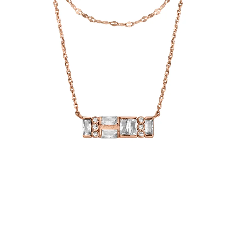 Bohemian-Inspired Jewelry For Free-Spirited Fashion Fossil Women's Hazel Sparkling Baguettes Rose Gold-Tone Brass Multi-Strand Necklace