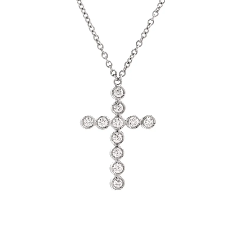 High-Quality Jewelry At A Fraction Of The Cost Jazz Bezel Set Cross Pendant Necklace Platinum with Diamonds Small