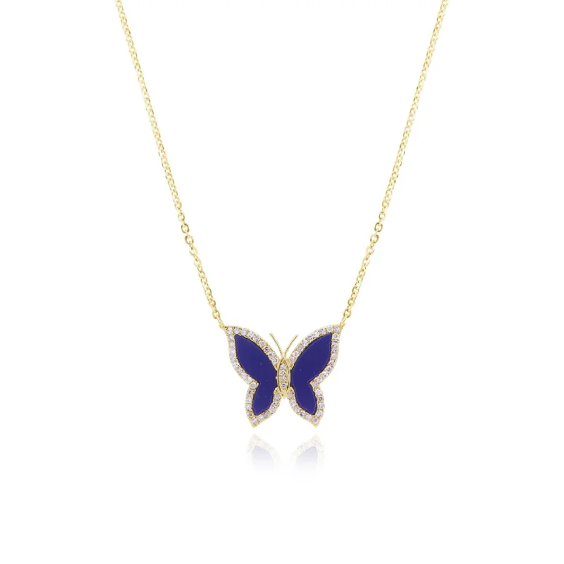 Elevate Your Jewelry Collection With Limited-Time Savings Lapis Diamond Butterfly Necklace