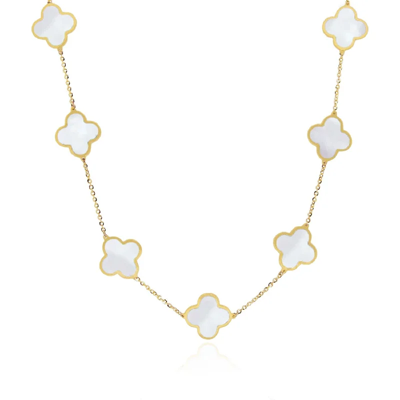 Handcrafted Jewelry Sale – Unique Designs At Low Prices Large Mother of Pearl Clover Necklace
