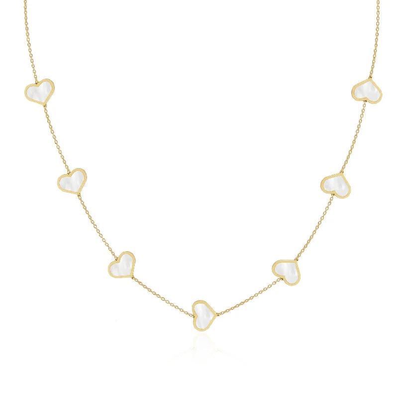 Luxury Jewelry Clearance – Shop Premium Styles Now Large Mother of Pearl Heart Station Necklace