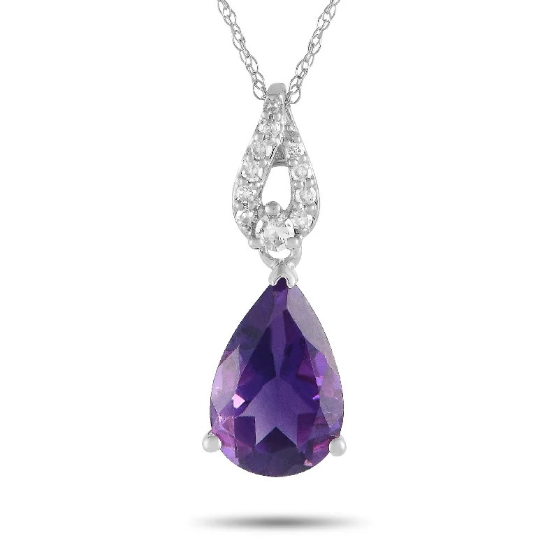 Get The Jewelry You Love At A Price You Love LB Exclusive 14K White Gold 0.06ct Diamond and Amethyst Pear Necklace PD4-16184WAM