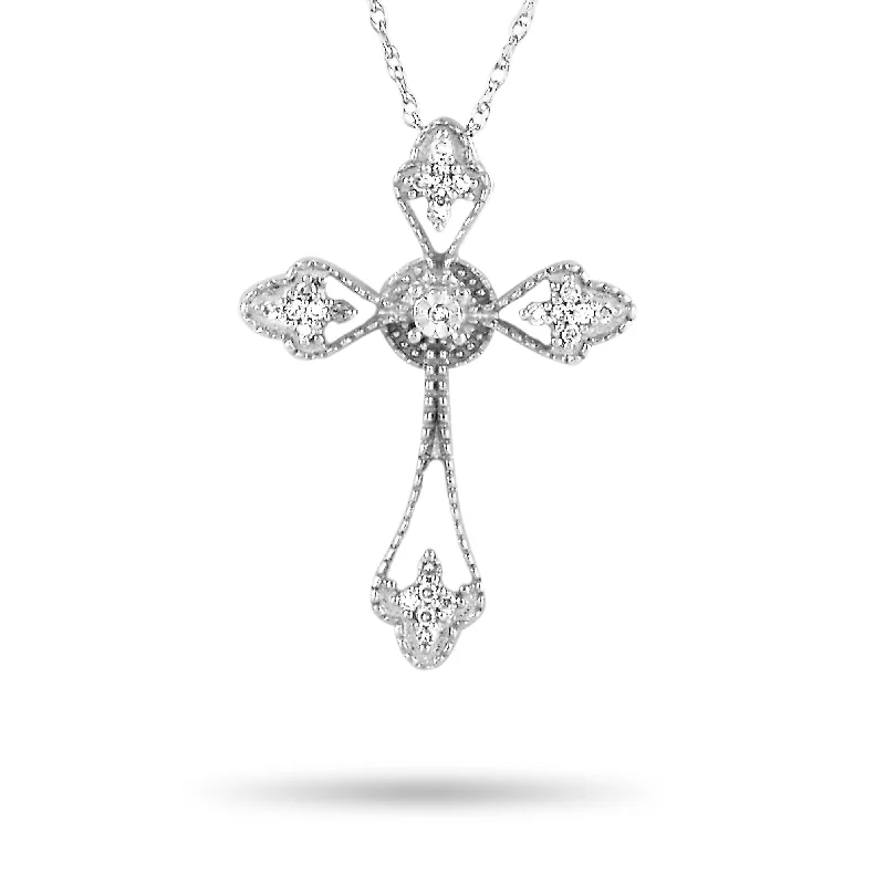 Don't Miss Out On Bestselling Jewelry At Special Prices LB Exclusive 14K White Gold 0.10 ct Diamond Small Cross Pendant Necklace