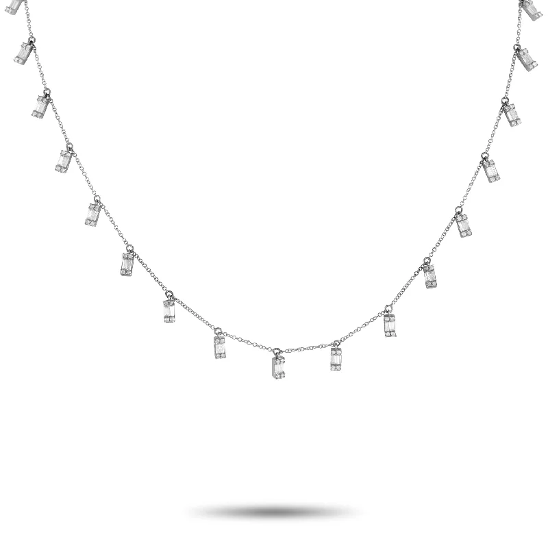 Trendy Minimalist Jewelry For Everyday Wear LB Exclusive 14K White Gold 1.10ct Diamond Station Necklace PN15475-W