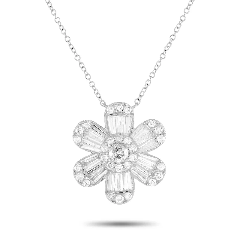 Versatile Layering Jewelry For Effortless Chic LB Exclusive 14K White Gold 1.25ct Diamond Flower Necklace PN15474-W