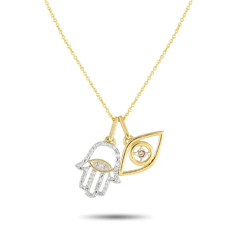 Bohemian-Inspired Jewelry For Free-Spirited Fashion LB Exclusive 14K Yellow Gold 0.10ct Diamond Hamsa Pendant Necklace PN15481-Y