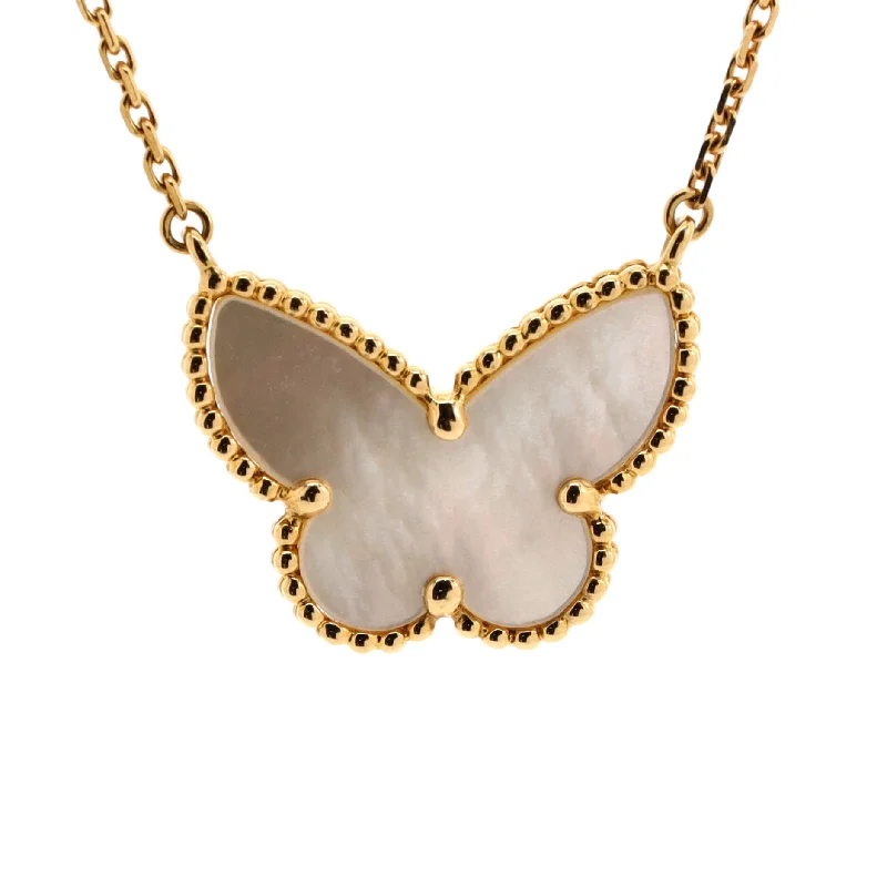 Trending Jewelry Now At Unbeatable Prices Lucky Alhambra Papillon Pendant Necklace 18K Yellow Gold and Mother of Pearl