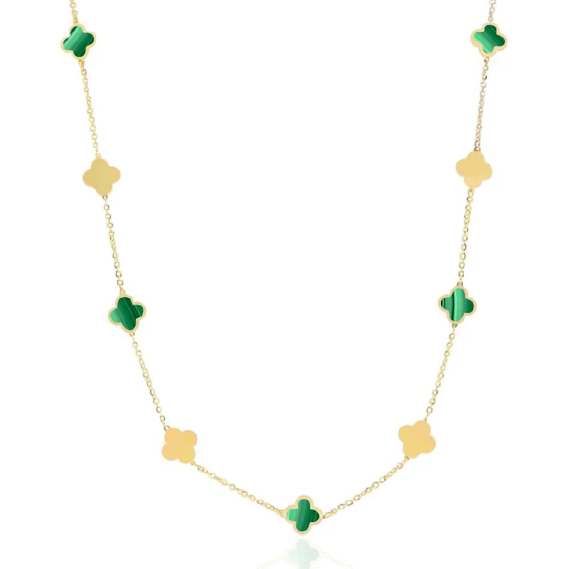 Grab Your Favorite Jewelry At The Lowest Prices Mini Malachite and Gold Clover Necklace