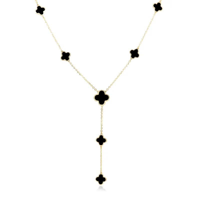 Exclusive Gemstone Jewelry Markdowns – Shop Now Onyx Clover Station Lariat Necklace