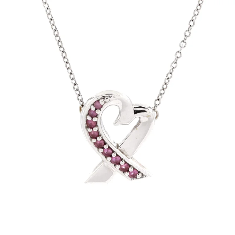 High-End Sparkle, Low-End Prices – Jewelry Sale Live Paloma Picasso Loving Heart Pendant Necklace 18K White Gold with Pink Sapphires