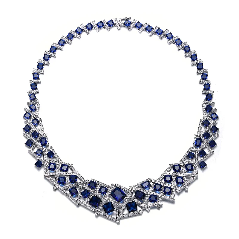 Premium Jewelry At Special Low Prices For A Limited Time RG 3D Geometric Cluster Basketweave Stack Graduated Eternity Formal Necklace