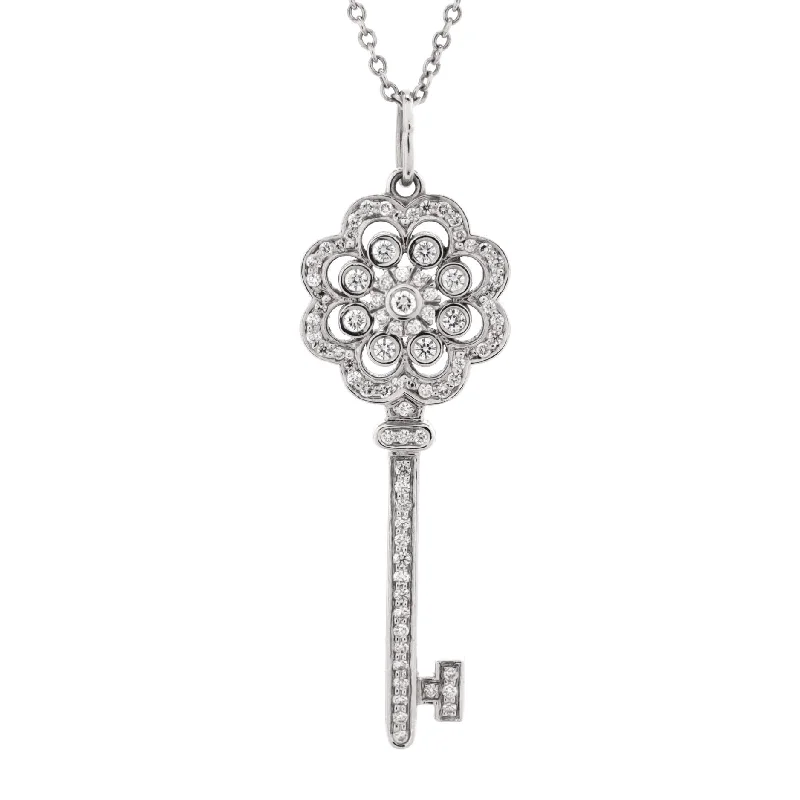 Luxury Meets Affordability – Jewelry Sale Now Live Rose Key Pendant Necklace Platinum with Diamonds Small
