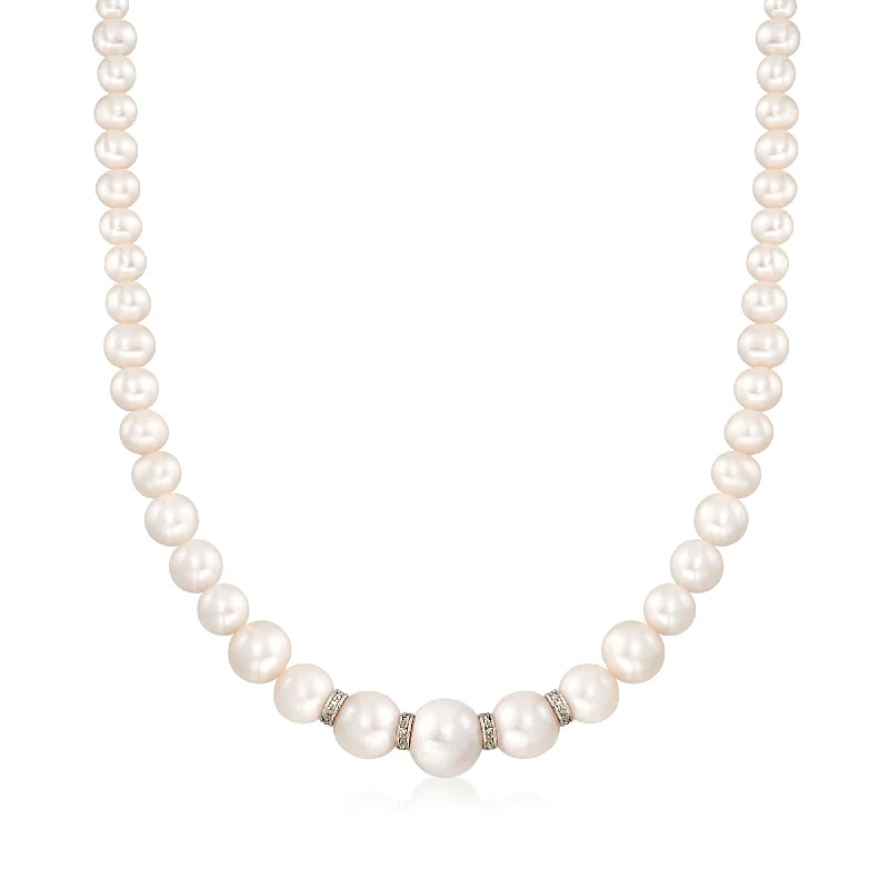 Seasonal Jewelry Sale – Upgrade Your Collection Ross-Simons 5-11.5mm Graduated Cultured Pearl Necklace With . Diamonds and Sterling Silver