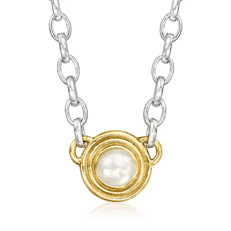 Holiday Jewelry Sale – Perfect Gifts At Great Prices Ross-Simons 8-8.5mm Cultured Pearl Disc Necklace in Sterling Silver and 18kt Gold Over Sterling