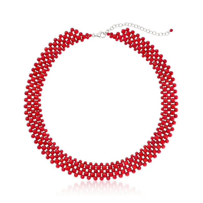 Unlock Unbeatable Jewelry Deals Before They’Re Gone Ross-Simons Coral Beaded Collar Necklace in Sterling Silver