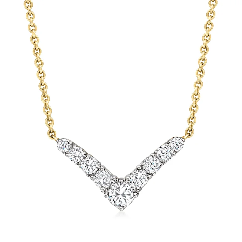 Shop Elegant Jewelry At Unbeatable Prices Ross-Simons Diamond Chevron Necklace in 14kt Yellow Gold