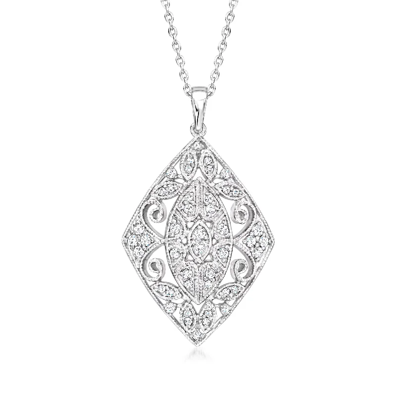 Timeless Jewelry Styles At Wallet-Friendly Prices Ross-Simons Diamond Filigree Openwork Pendant Necklace in Sterling Silver
