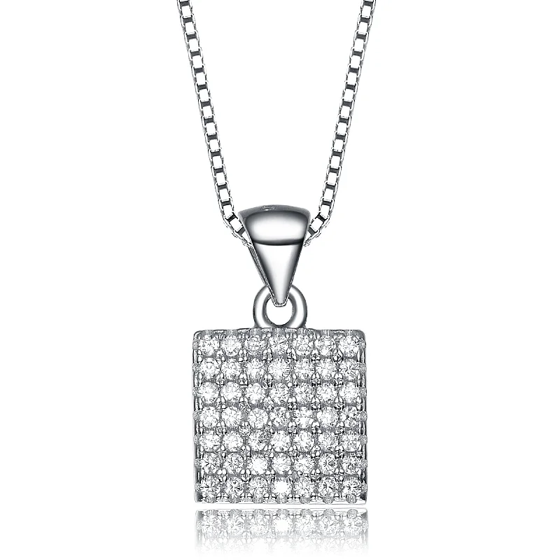 Personalized Jewelry At Special Discount Rates C.z. Sterling Silver Rhodium Plated Square Shape Pendant