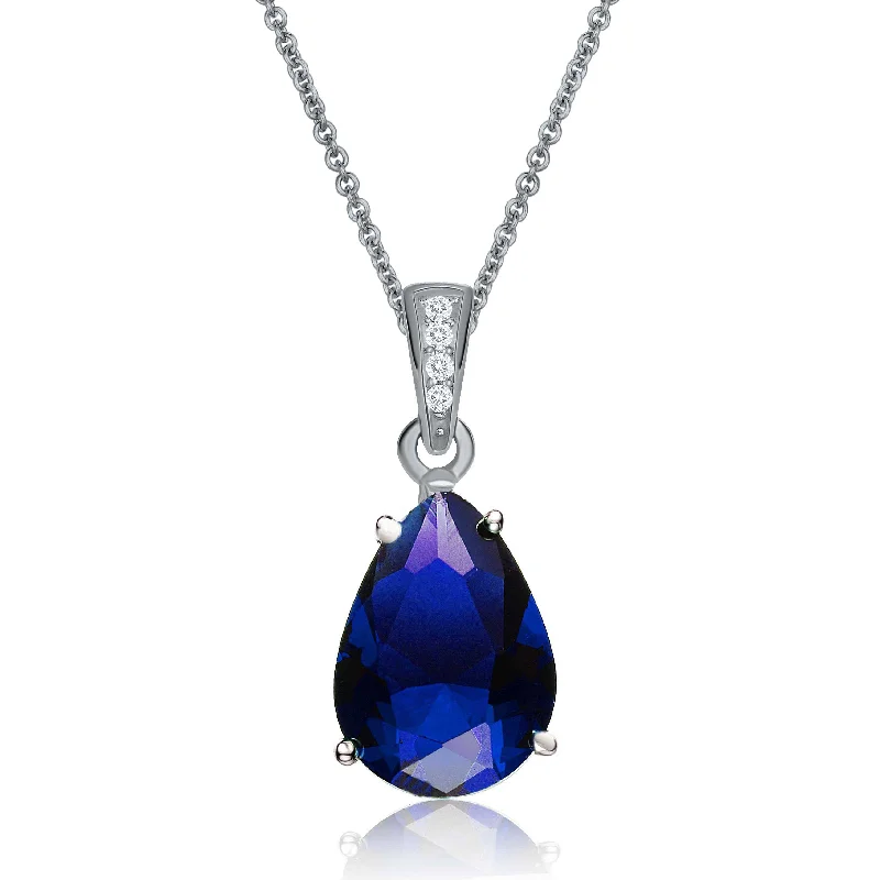 Seasonal Jewelry Sale – Upgrade Your Style Today Sterling Silver Blue Cubic Zirconia Pear Drop Solitaire Necklace