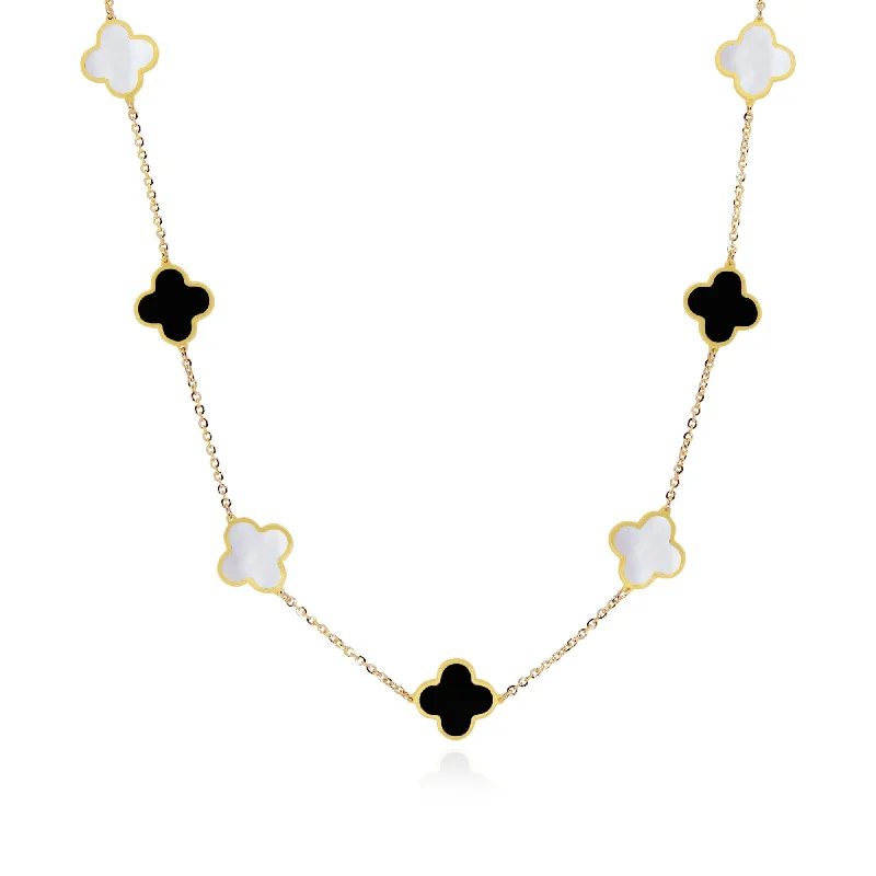 Jewelry Flash Sale – Stylish Designs At Unbeatable Rates Small Mother of Pearl and Onyx Mixed Clover Necklace