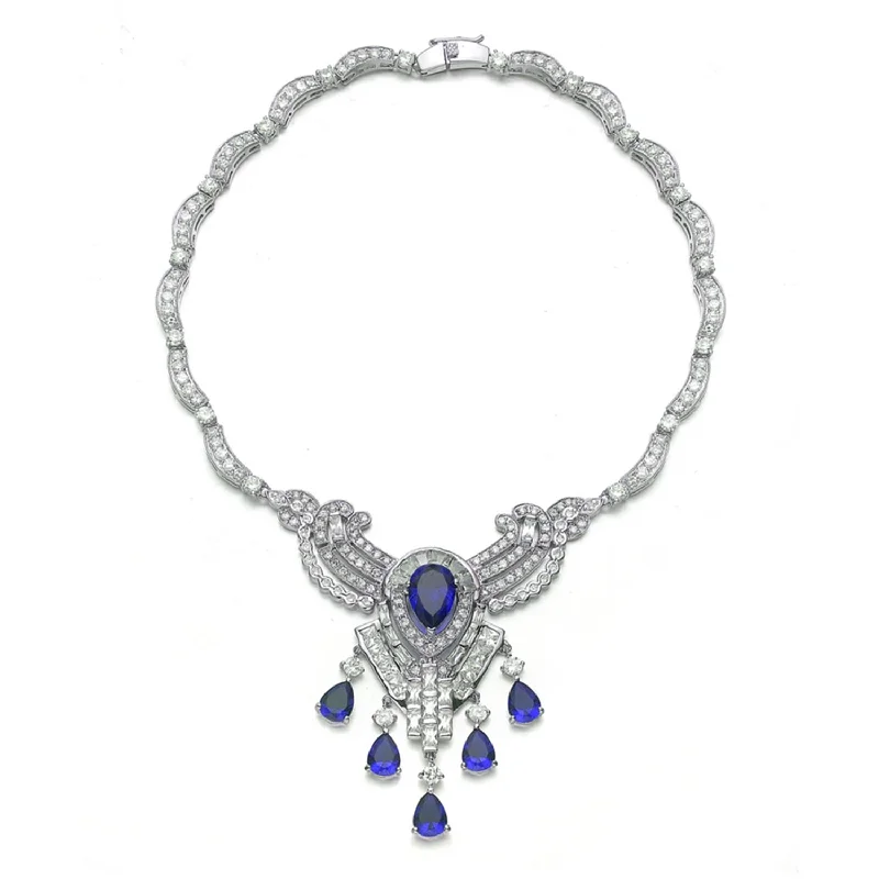 Best-Selling Jewelry Now Available At Special Deals Sterling Silver Cubic Zirconia Heavy Sapphire Teardrop Necklace