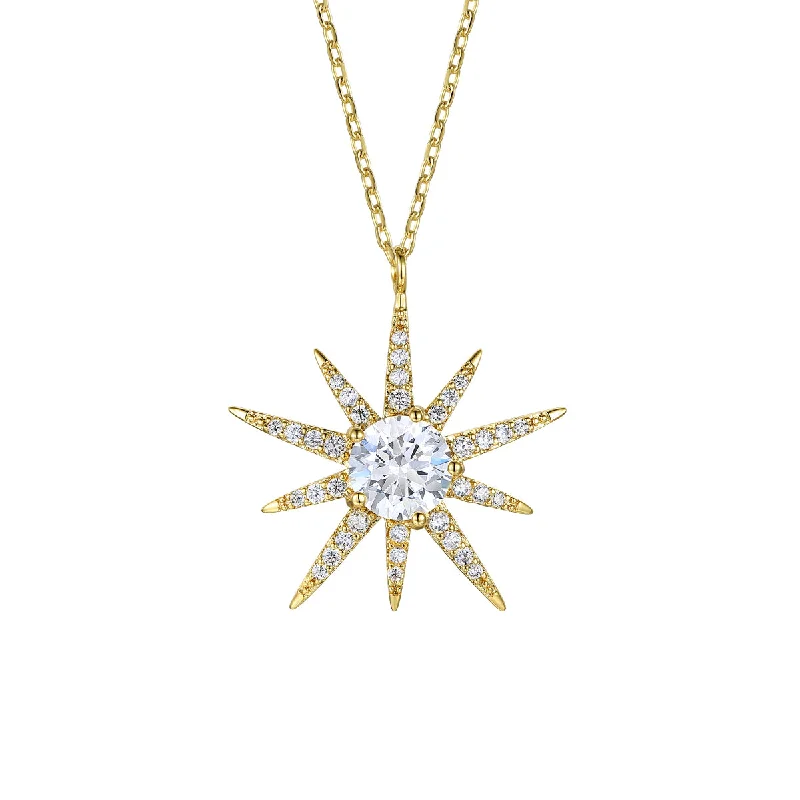 Celebrate Every Occasion With Sparkling Savings Sterling Sivler 14k Gold Plated With Diamond Cubic Zirconia 10-point Starburst Pendant Necklace