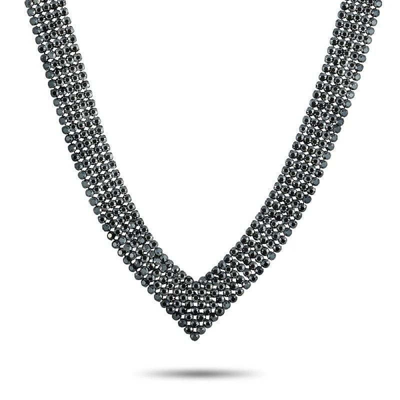 Trending Jewelry Now Available At Exclusive Prices Swarovski Fit Rhodium-Plated Stainless Steel Black Crystal Collar Necklace