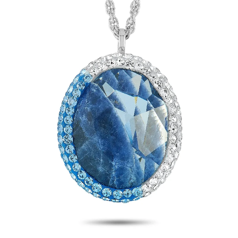 Discounted Luxury Jewelry – Shine Without The Splurge Swarovski Rhodium-Plated Stainless Steel Blue and Clear Crystals Pendant Necklace
