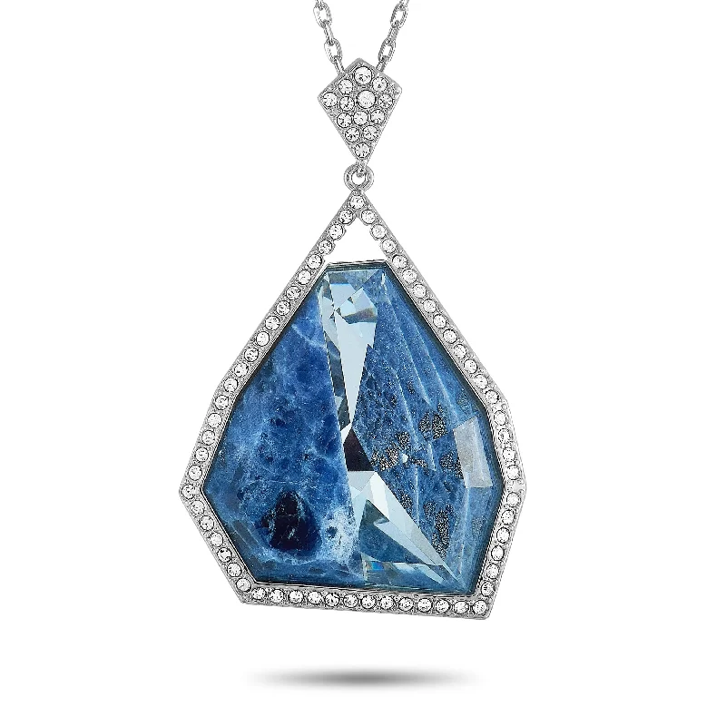 Modern Statement Jewelry For Bold Styling Swarovski Rhodium-Plated Stainless Steel Blue and Clear Crystals Pendant Necklace