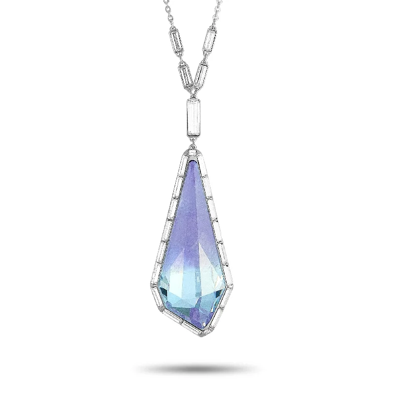 Seasonal Jewelry Deals – Elevate Your Style Swarovski Rhodium-Plated Stainless Steel Purple and Clear Crystals Pendant Necklace