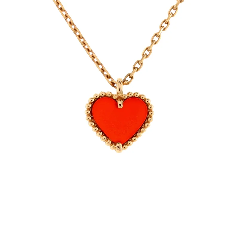 Buy More, Save More – Special Jewelry Discounts Sweet Alhambra Heart Pendant Necklace 18K Rose Gold and Carnelian