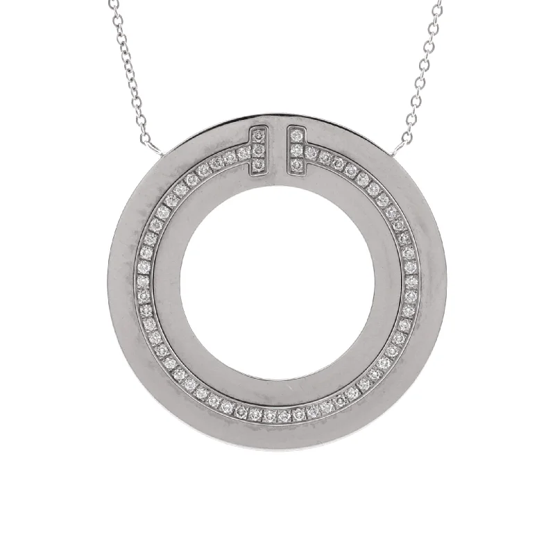 Jewelry Sale Bonanza – Grab Your Sparkle Now T Circle Pendant Necklace 18K White Gold with Diamonds Large