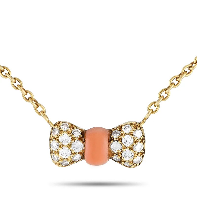 Get The Best Deals On Timeless Jewelry Pieces Van Cleef & Arpels Vintage 18K Yellow Gold 0.37ct Diamond and Coral Bow Necklace VC27-111224