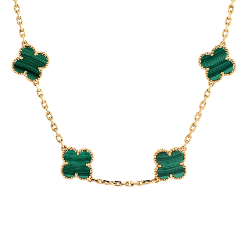Gorgeous Jewelry, Limited-Time Savings Vintage Alhambra 10 Motifs Necklace 18K Yellow Gold and Malachite