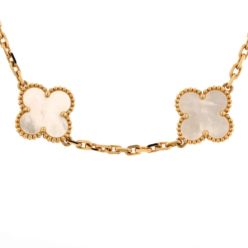Elegant Necklaces And Bracelets At Limited-Time Offers Vintage Alhambra 10 Motifs Necklace 18K Yellow Gold and Mother of Pearl