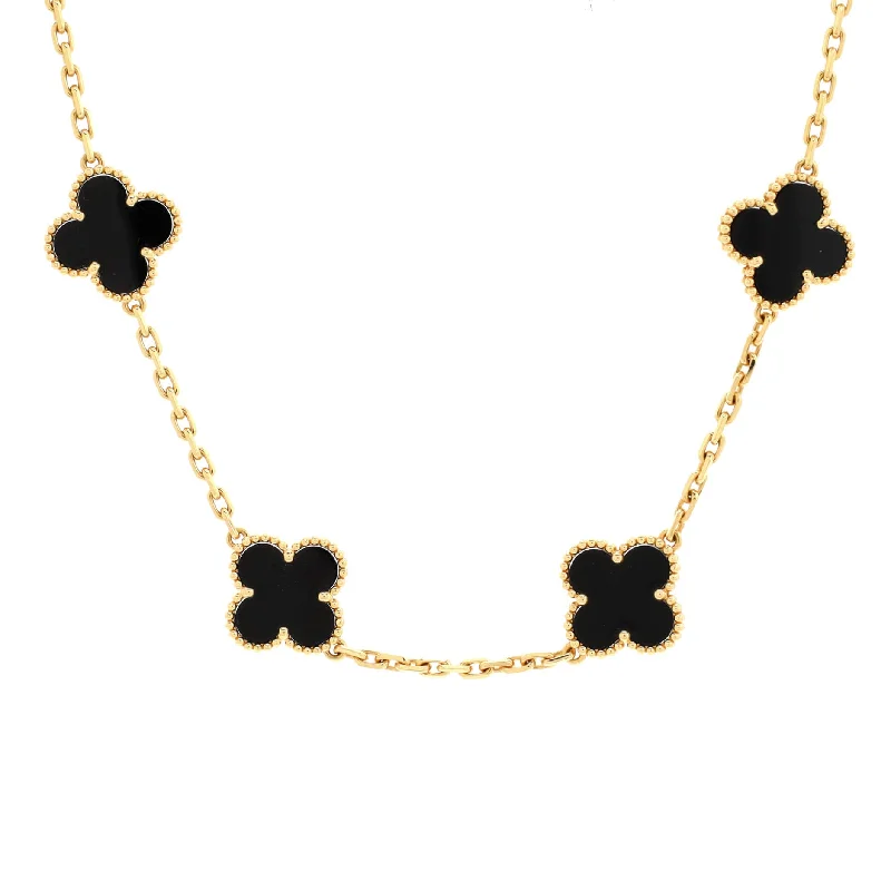 Sparkle For Less – Shop Our Limited-Time Jewelry Deals Vintage Alhambra 10 Motifs Necklace 18K Yellow Gold and Onyx