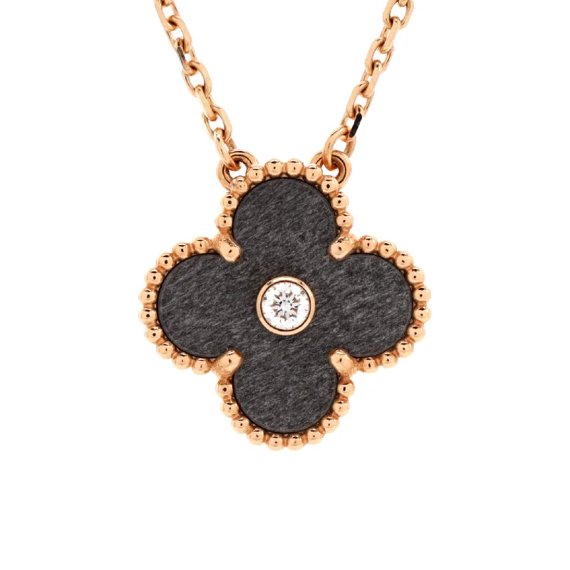 High-End Jewelry, Now More Affordable Than Ever Vintage Alhambra Pendant Necklace 18K Rose Gold and Silver Obsidian with Diamond